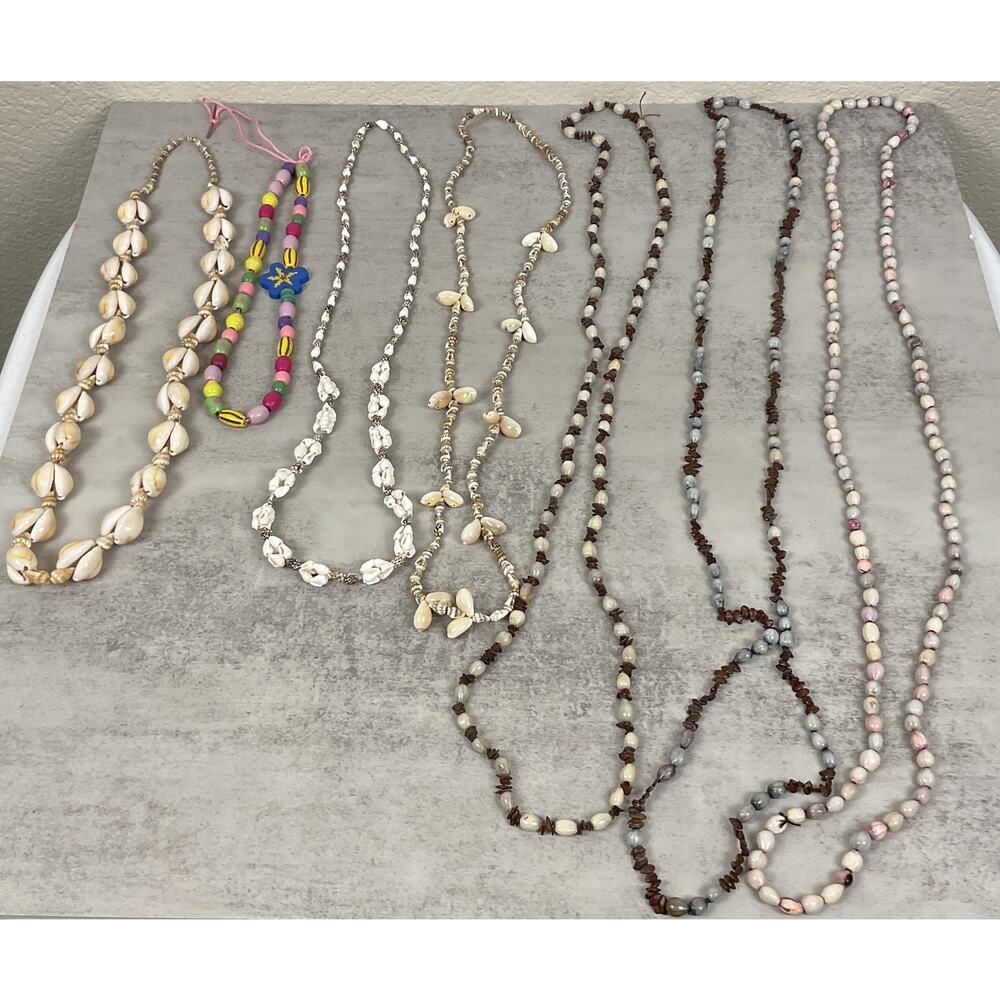 Boho Necklace Lot Shell Beaded Coastal Beach Jewery Multi Strand Bundle